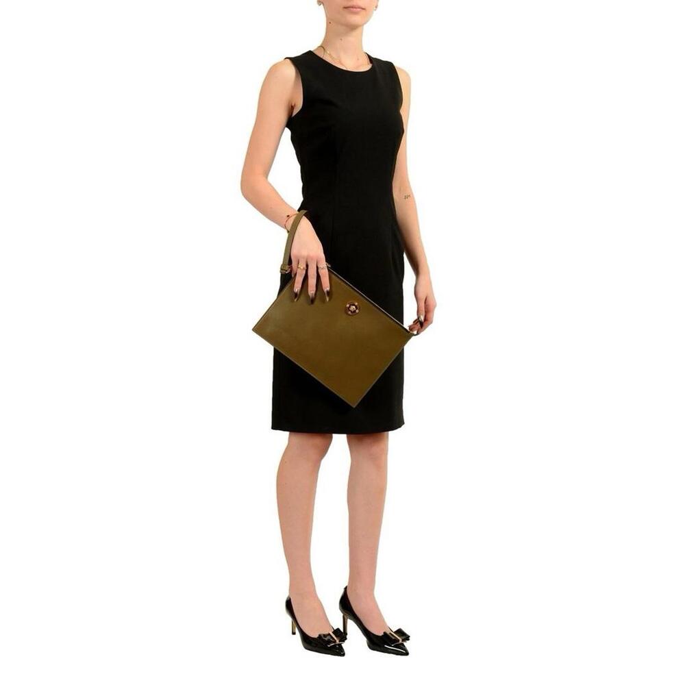 BNWT Versace Unisex Olive Green 100% Leather Wristlet Handbag Clutch Bag